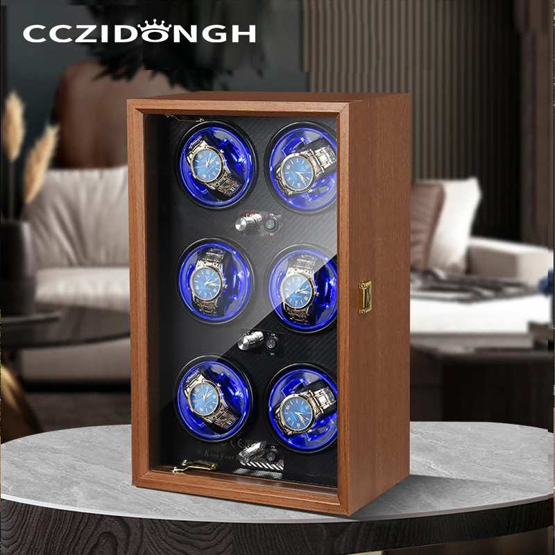 CCZIDONGH Luxury Automatic Wood Watch Winder Rotation 5 Modes Anti Magnetic Dual Power Type-C Battery Watch Storage Case