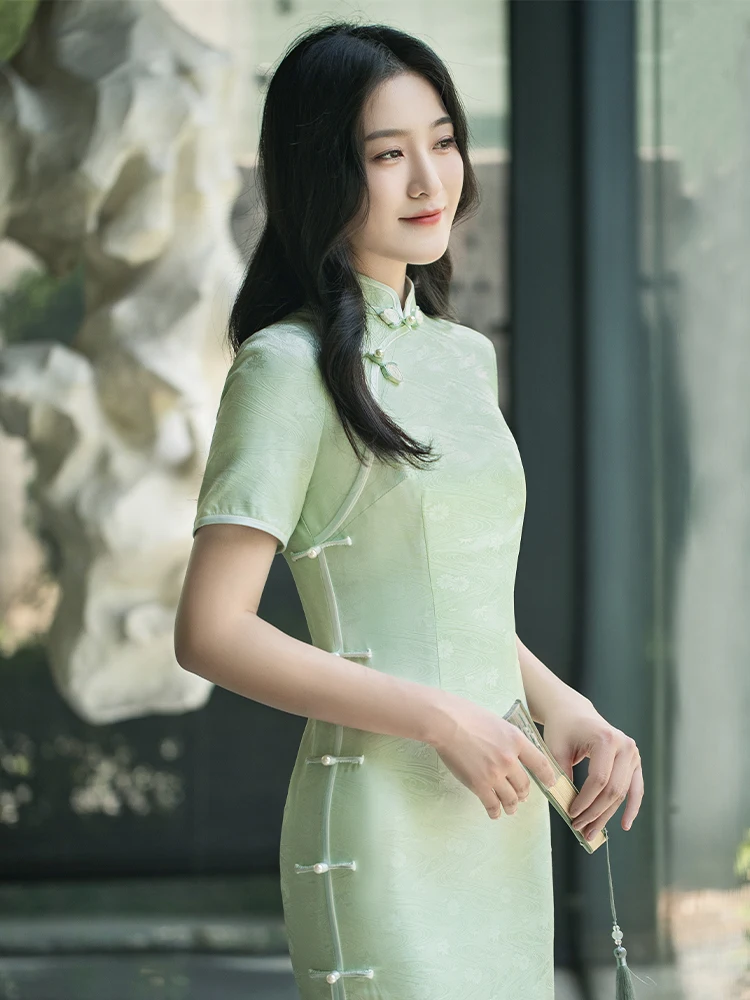 

Новинка 2026: Улучшенное летнее прозрачное платье-ципао Young Ele Silk Daily Dr для молодых девушек (или Sve)