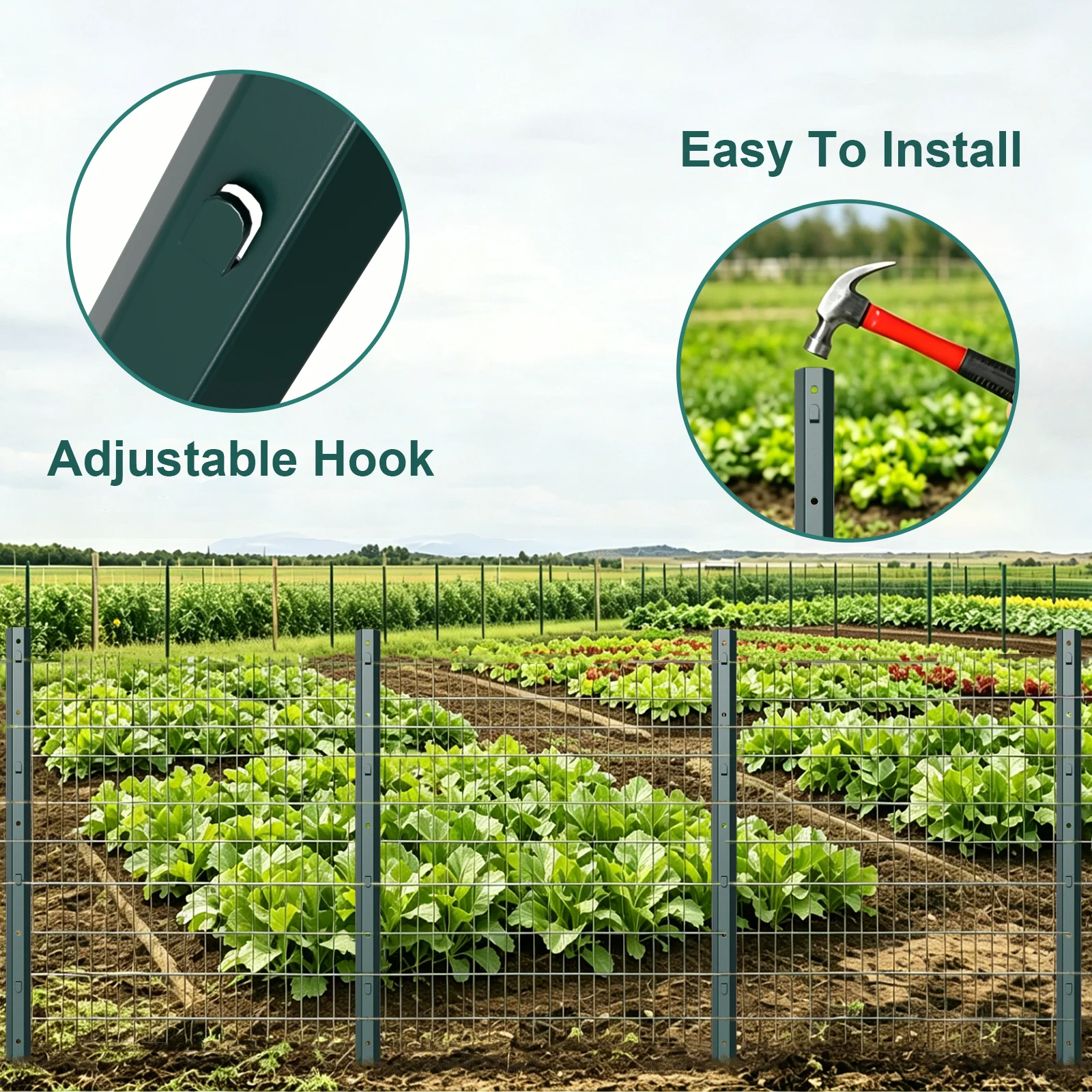 3/5/6/7FT Fence Post, No Dig T-Post Heavy Duty Metal Fence Post Sturdy Steel Fence Stakes for Garden Yard Lawn Farms Outdoor Wire Fencing