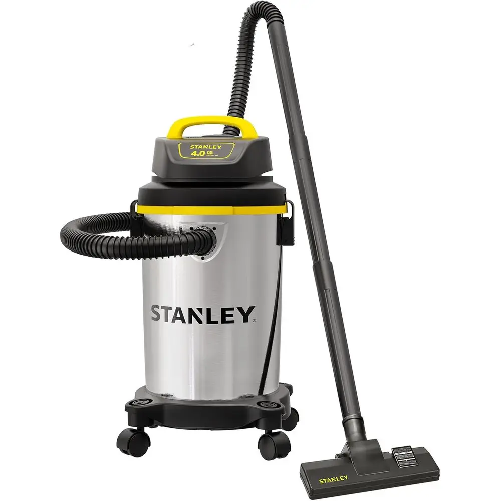 

4 Gallon Wet/Dry Vacuum Cleaner, 4 Horsepower, Stainless Steel Tank, Silver and Yellow