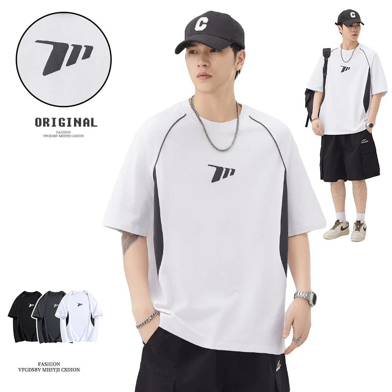 

SH6029 Simple trend sports loose fashion casual versatile cotton round neck short-sleeved t-shirt men