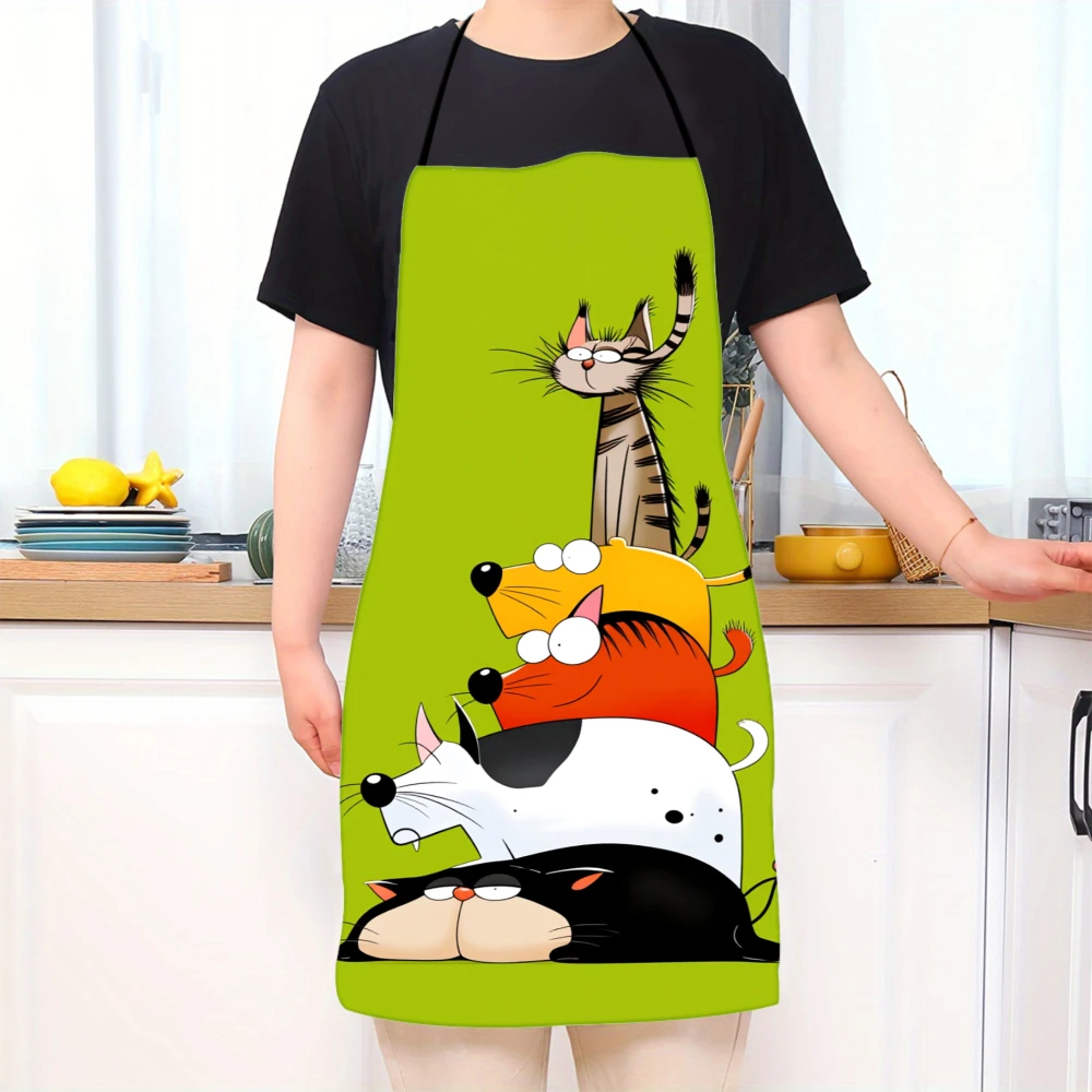 Cute Cartoon Cats Stack Apron For Cooking And Baking Green Kitchen Apron With Fun Animal Design For Adults And Kids