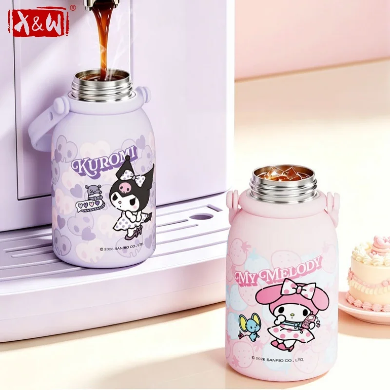 X&W Sanrio Cute Big Belly Cup 316 Stainless Steel Hello Kitty Drink Tumbler with Pop-up Lid Handheld Sports Travel Bottle Gifts