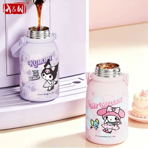 X&W Sanrio Mignonne Tasse à Gros Ventre en Acier Inoxydable 316 Hello Kitty, Gobelet avec Couvercle Pop-up, Bouteille de Voyage Sportive Portable, Cadeaux