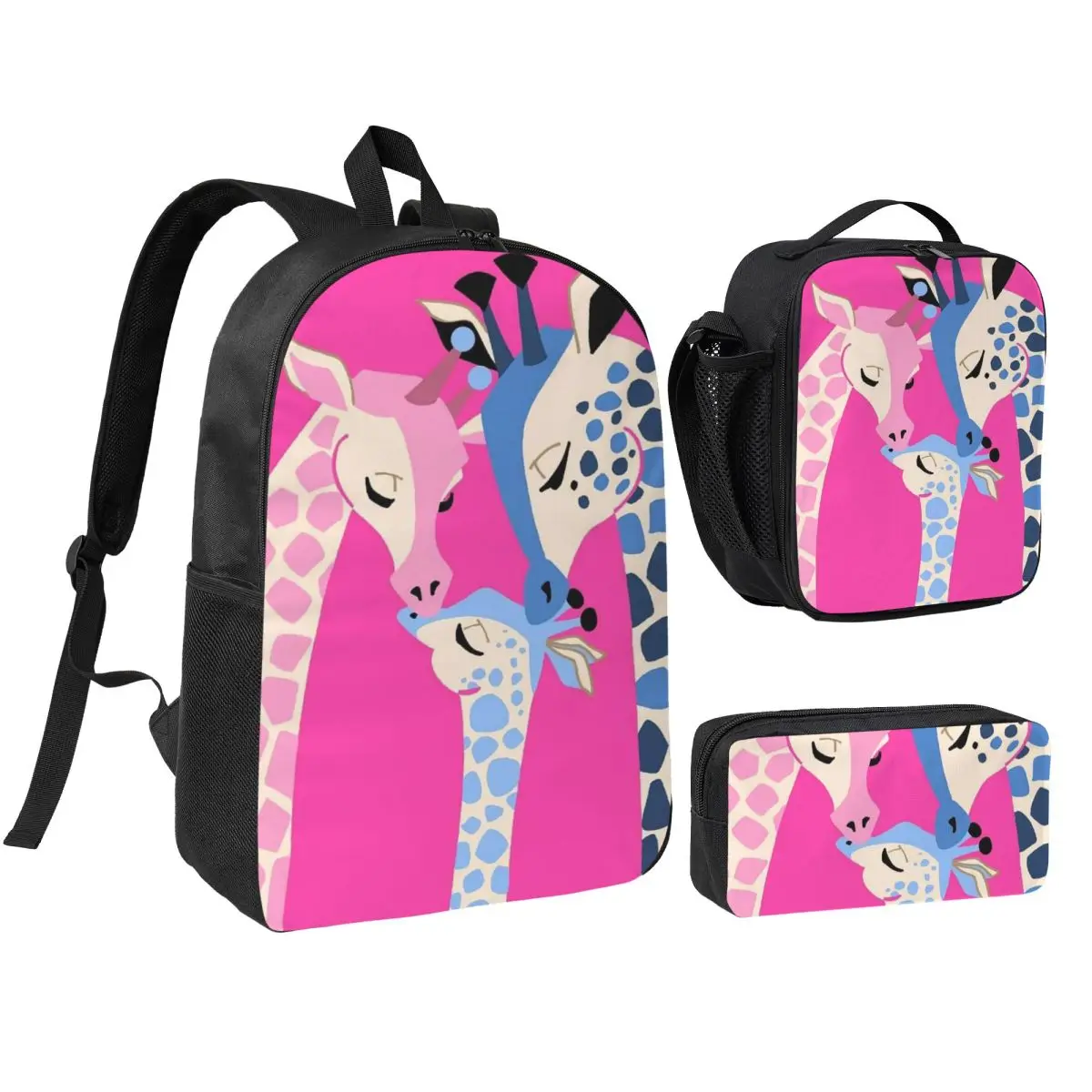 Giraffe Herd Pattern Backpack Student BookBag School Bag Shoulder Bags 3ps Insulated Lunch Bag Pencil Case