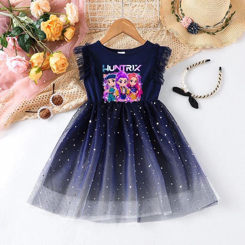 

Kpop Demon Hunter платья для девочек, летний костюм с короткими рукавами для девочек, красный костюм с блестками, платье принцессы, детская повседневная одежда для малышей, 2025 г.