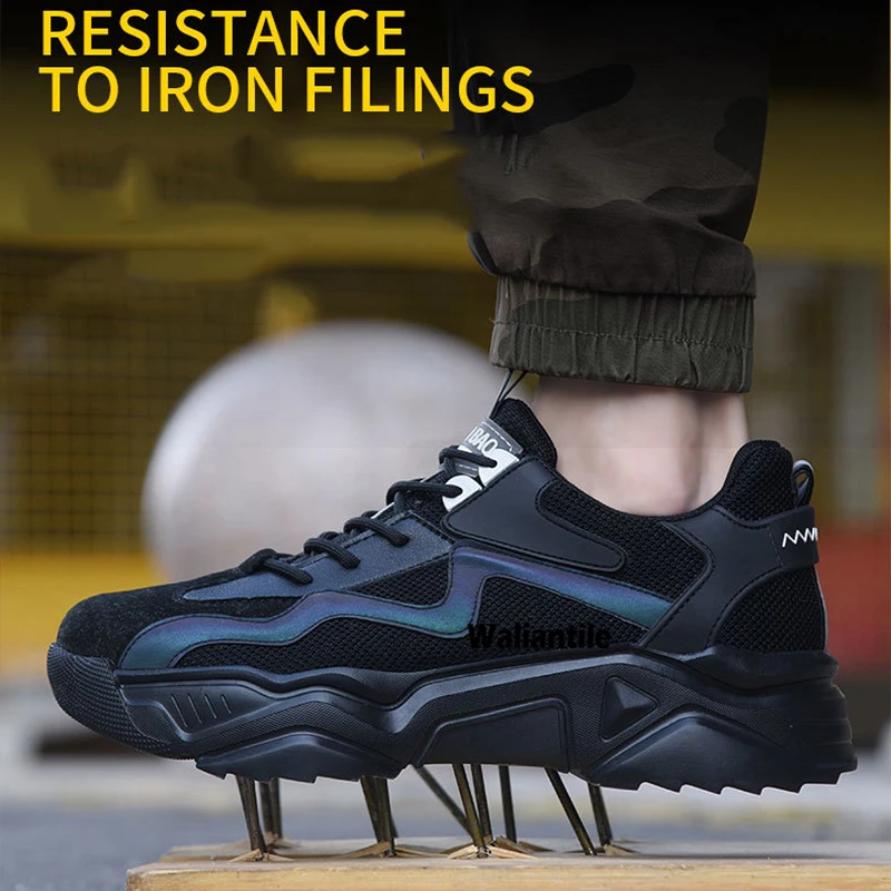 Waliantile Safety Shoes For Men Breathable Protective Working Boots Comfort Anti-smashing Steel Toe Indestructible Sneakers Male