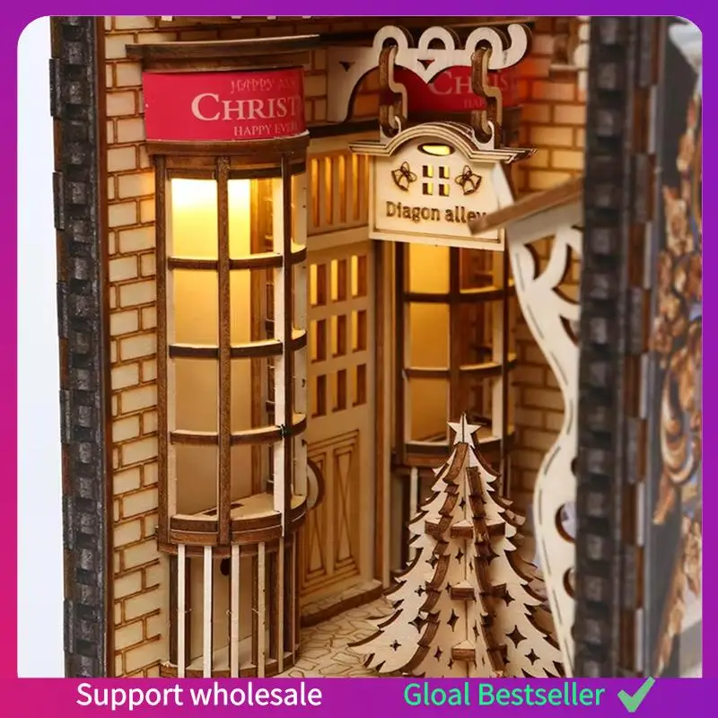 

A38M 3D Wooden Puzzle Bookends Magic Book Nook Stand Kits Miniature Bookshelf Dollhouse Bookend Toys For Kids Christmas Gifts