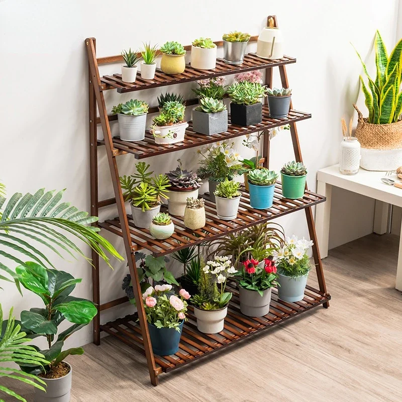 

Balcony Trapezoidal Plant Stand Multi-layer Solid Wood Flower Stand Folding Rack For Plants Fine Workmanship Indoor Gardening