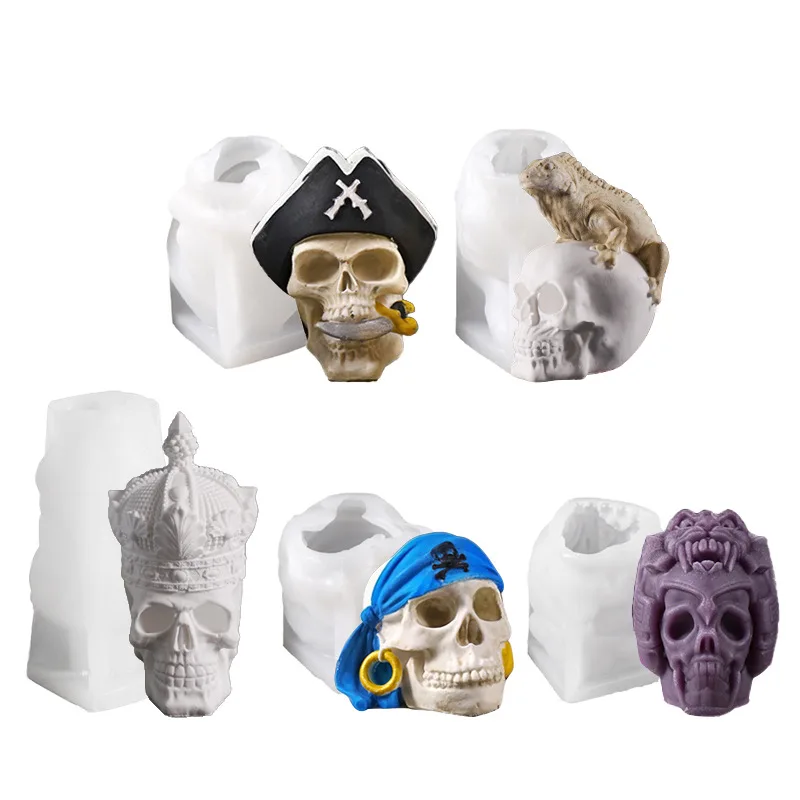 Lizard Crown Skull Silicone Candle Mold 3D Armored Zombies Resin Mold Handmade Plaster Making Tool Spooky Halloween Gothic Decor