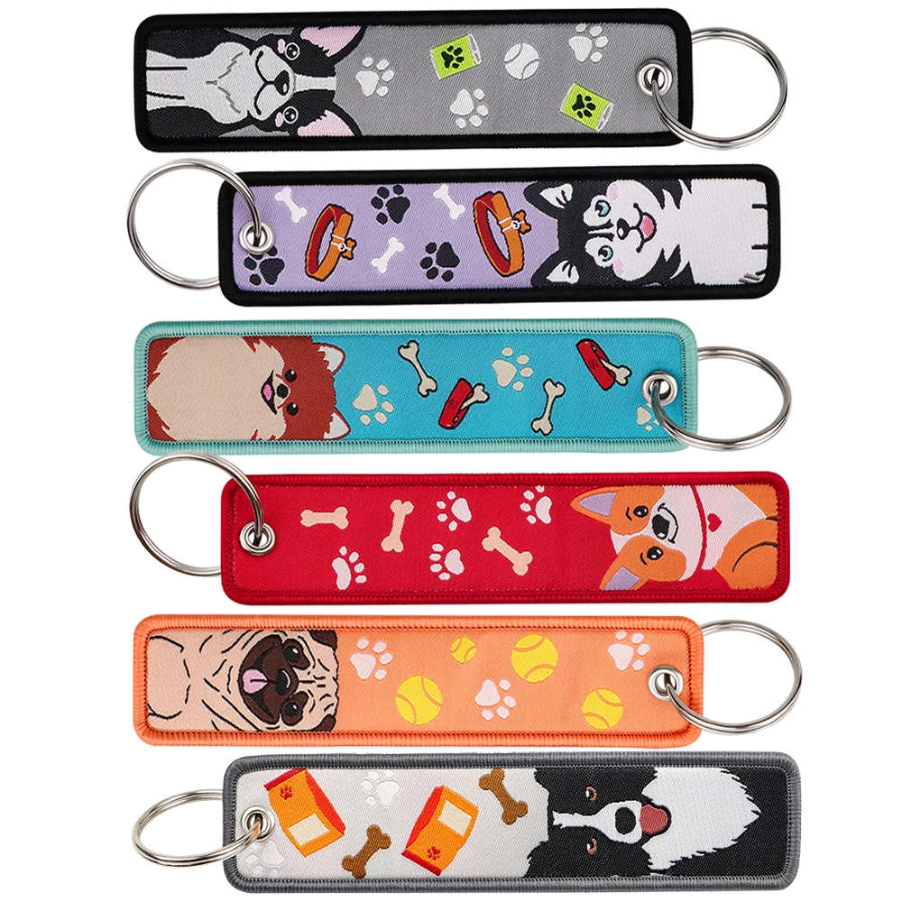 

Cartoon Pet Dogs Key Chain for Men Women Embroidery Key Fobs Holder Cute Key Tag Key Ring Pendant Accessories Gifts