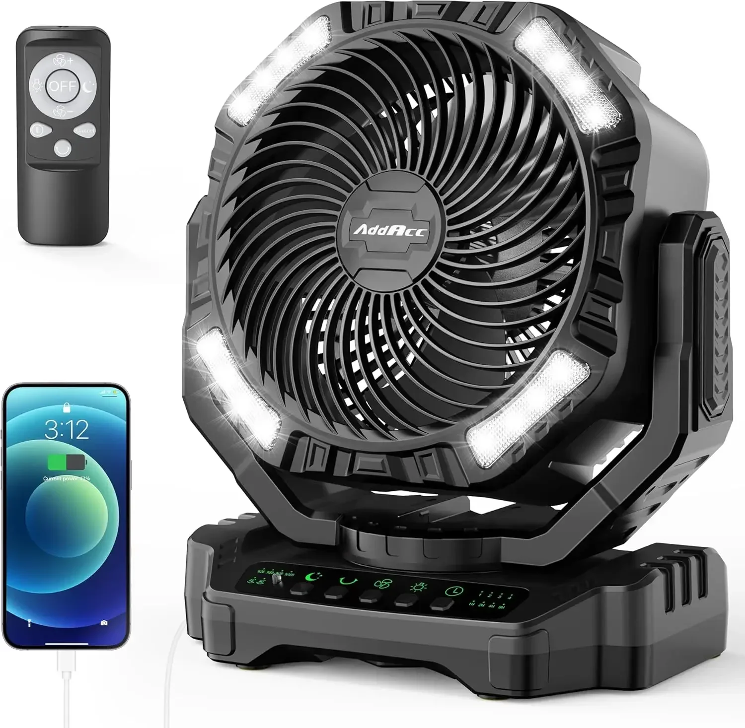 40000mAh Battery Operated Camping Fan, Rechargeable Fan High Velocity, Portable Fan With Remote & Timer - Battery Powered Fan fo