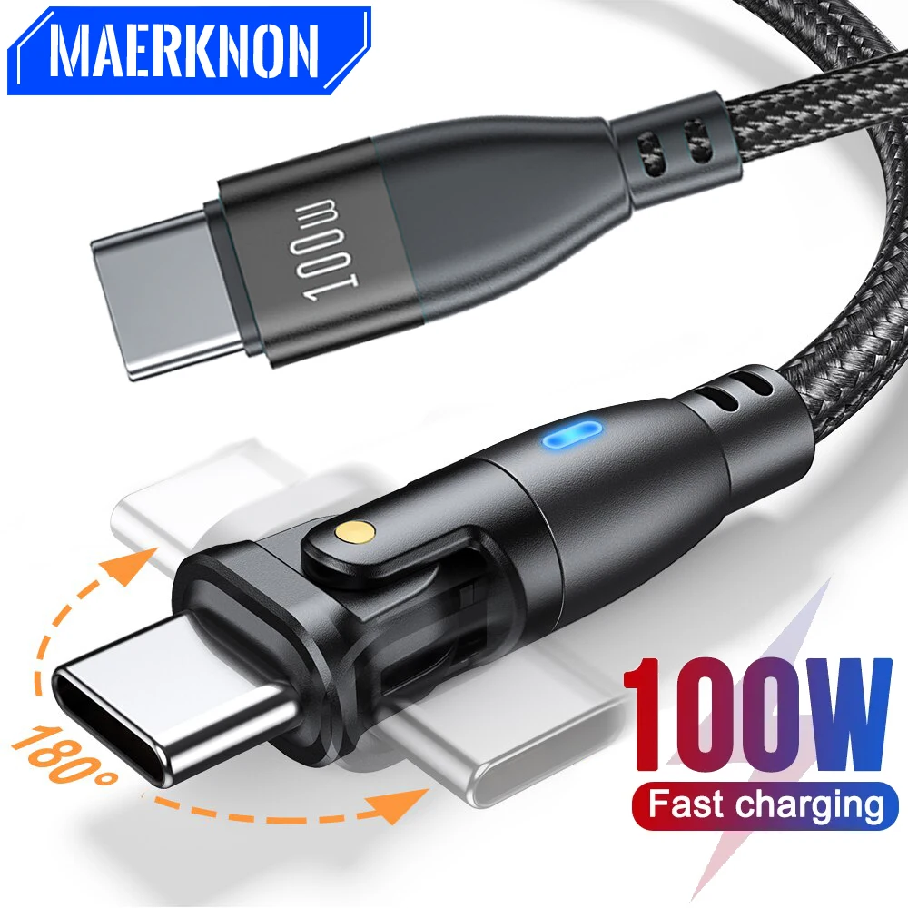 

PD 100W USB C To Type C Cable 180 Rotate Fast Charging Nylon Braided wire Cable for iPhone 15 Pro Max XR Samsung S22 Xiaomi Poco