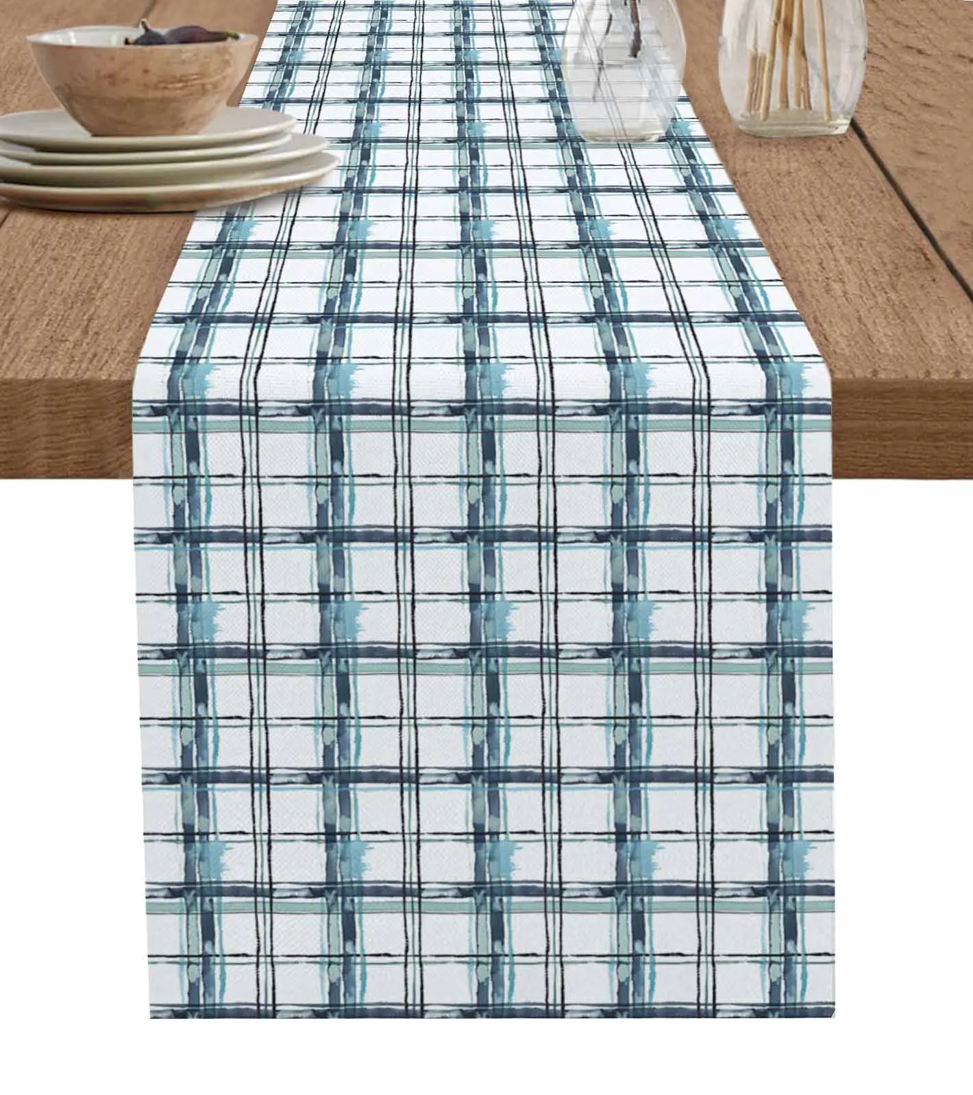 Checkered Watercolor Gradient Hand Drawn Loop Table Runners Coffee Tablecloth Wedding Decoration Modern Home Party Table Mats