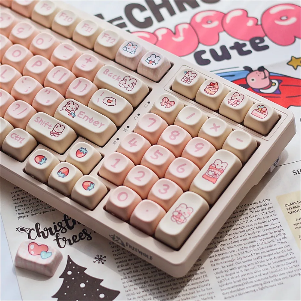 

PBT Keycaps 144 Keys MOA Snack Rabbit Theme, Personalized Keycaps for Cherry MX 104/87/61 Mechanical Keyboards