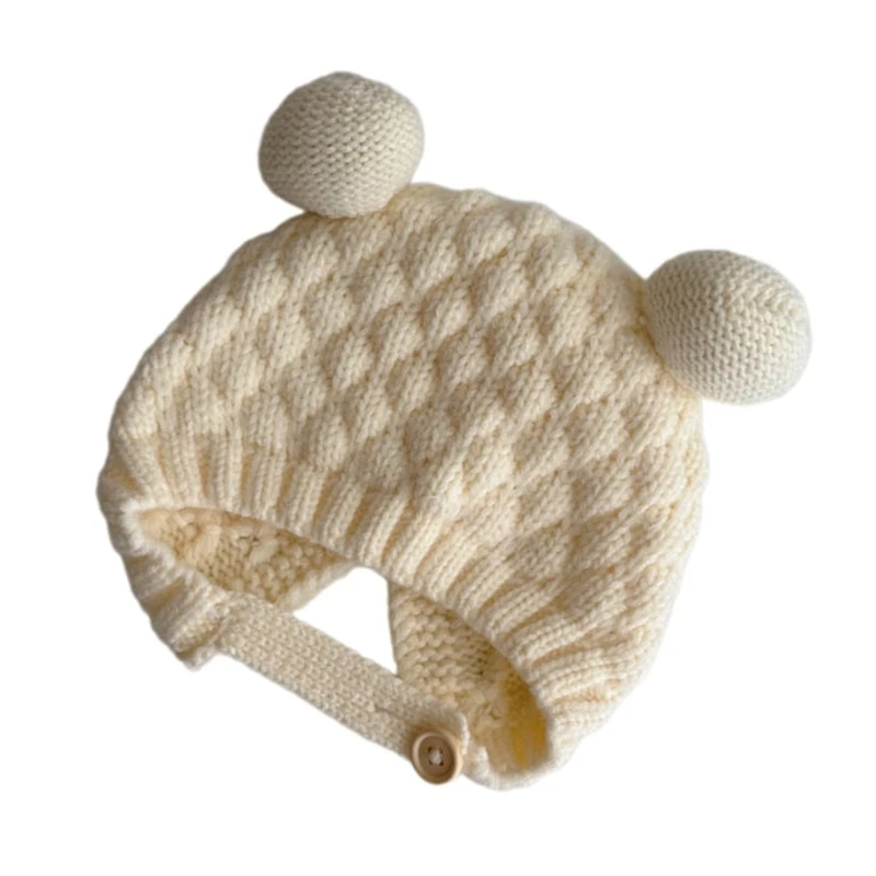 Knitted Baby Hat with Earflaps and Pom,Multifunctional Toddler Warm Bonnet Caps for Daily Wear 0 to 3 Years