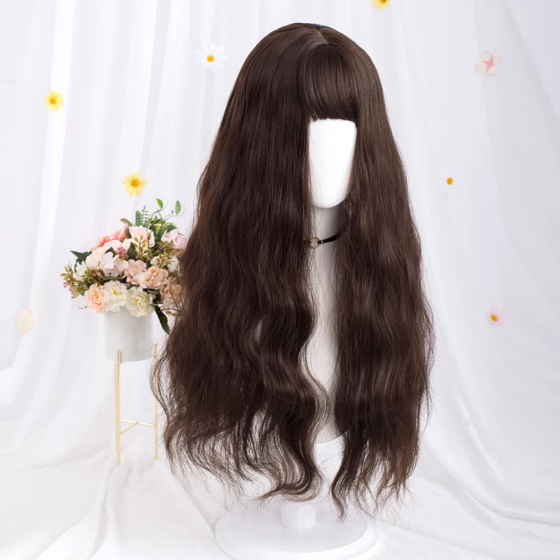 Lolita Synthetic Hair Long Wavy Purple Green Black Blue Brown Women Cosplay Wig with Bangs for Cosplay Daily Party