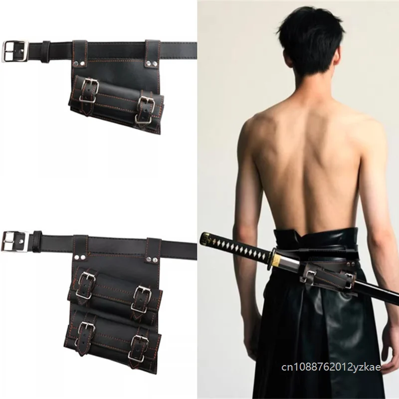 Halloween Comic Cosplay Samurai Knight Slayer Waist Belt For Sword Pu Leather Knife Holder Belt Single Sword Buckle Accessory