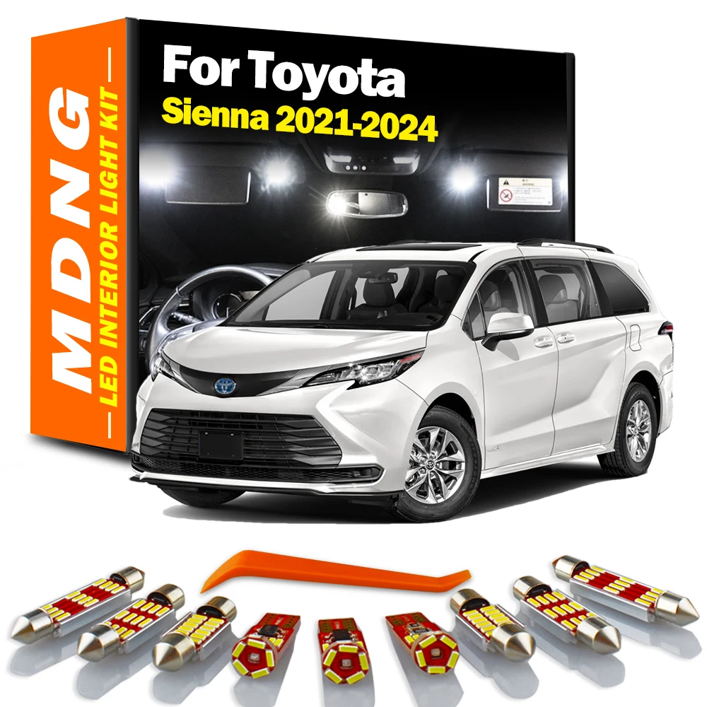 MDNG 17Pcs Indoor Trunk Door Plate Light Kit For New Toyota Sienna 2021 2022 2023 2024 Car Bulbs LED interior Dome Reading Lamp