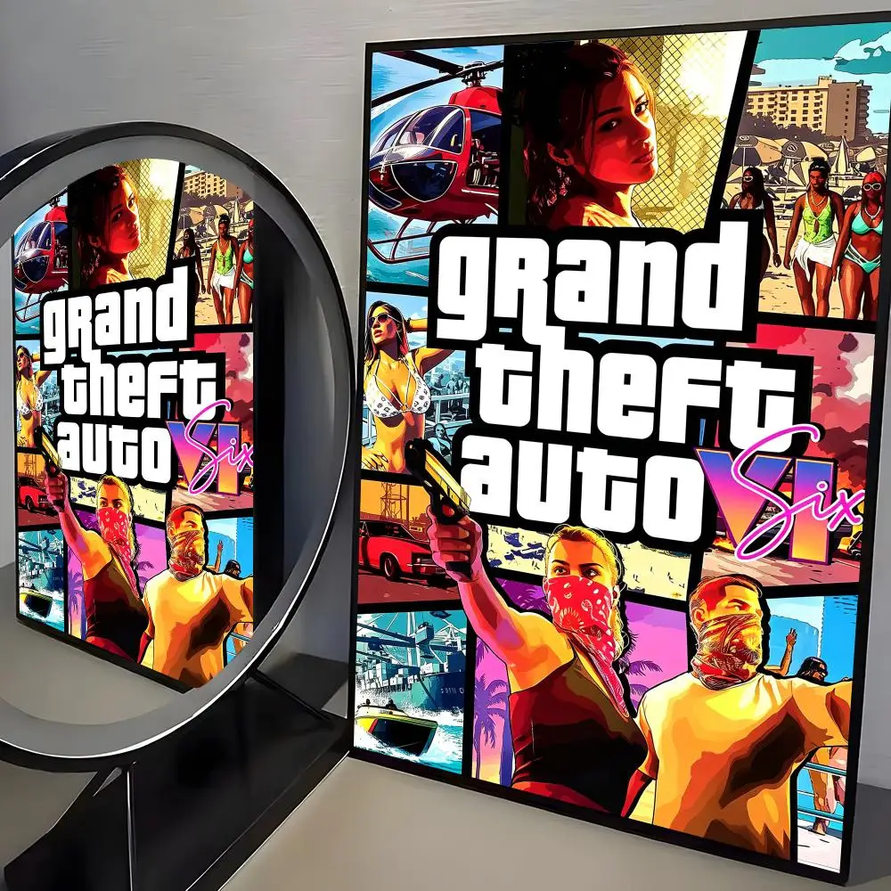 Heißes Spiel G-Gta 6 Poster Rahmenloses Poster Selbstklebende Kunst Wasserdichter Papieraufkleber Kaffeehaus Bar Zimmer Wanddekoration – Detail 11