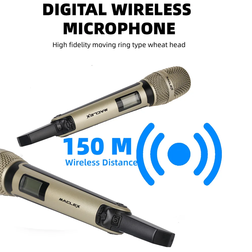 M9000 Maclex Performance Stage, UHF, larga distancia, profesional, inalámbrico, alta calidad, doble canal, Metal, Handhel micrófono SyE