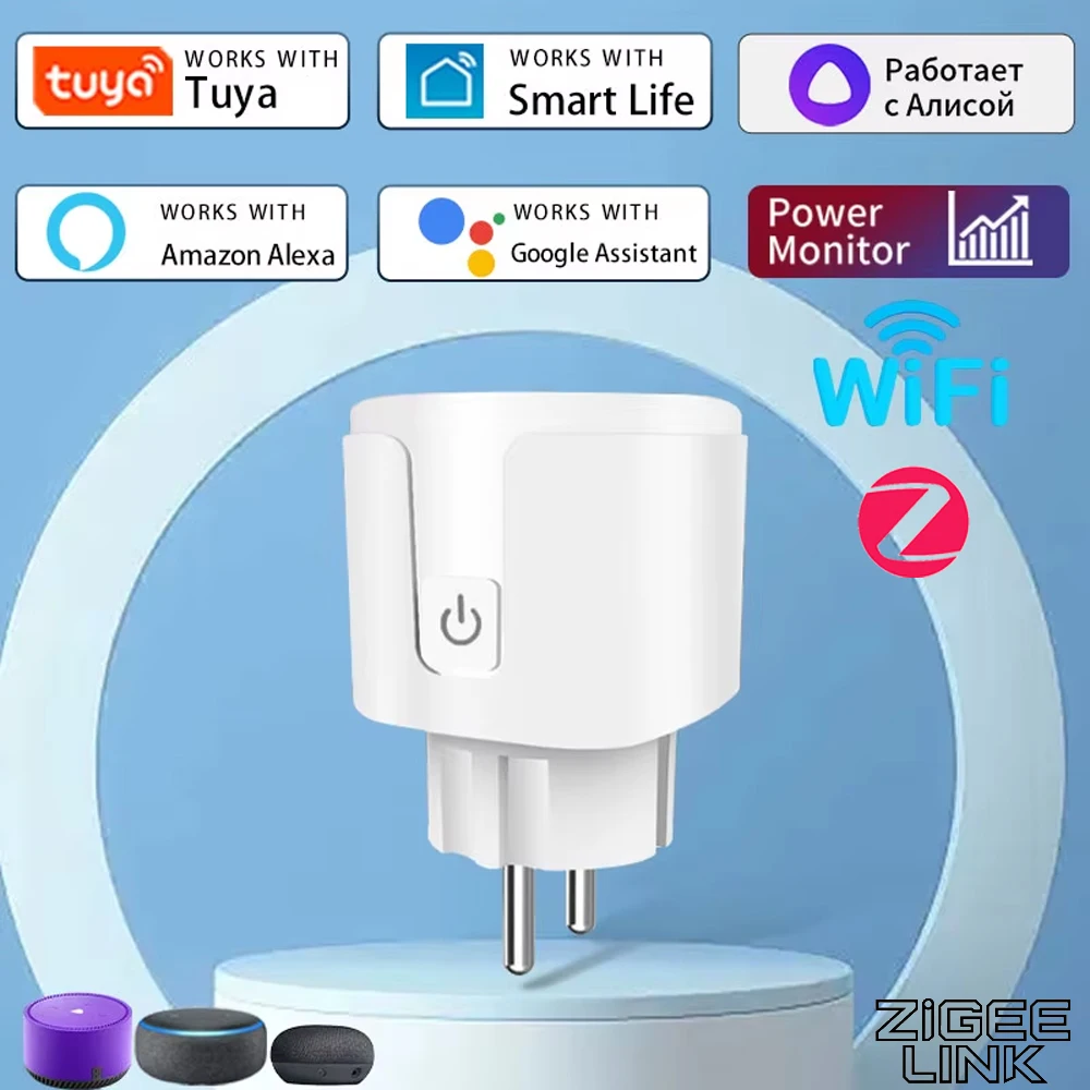 

Tuya Smart WiFi/Zigbee3.0 16A/20A Plug EU Power Monitor Timer Socket for Home Appliance Control via Alexa Google Home Smart Life
