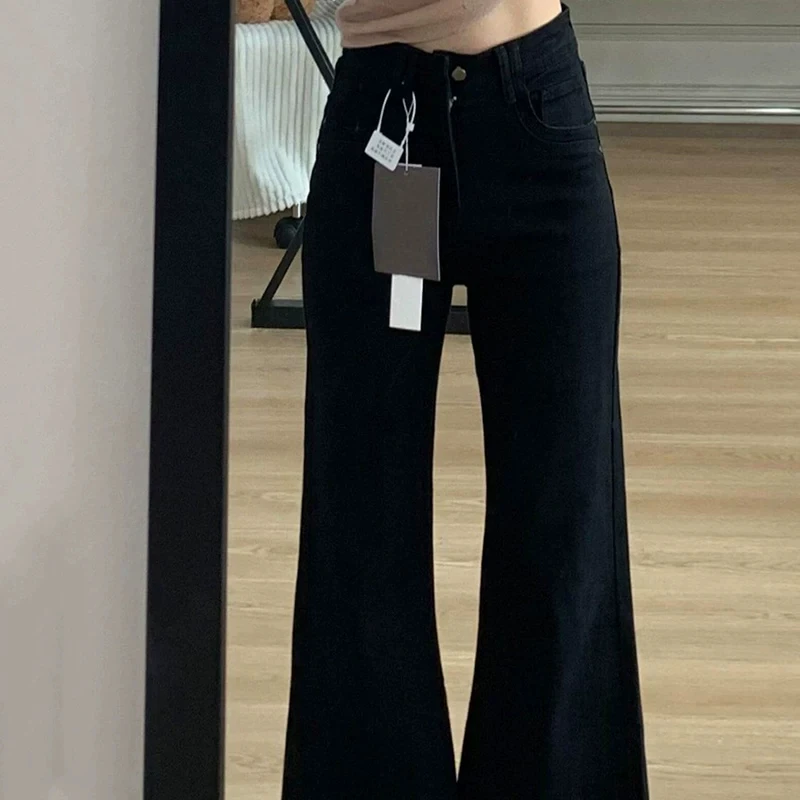 Black Flared Jeans Women's Autumn Winter New Style plus Size Wide Leg Pants High Waist Cotton Stretch Denim Pear Shape Body S...