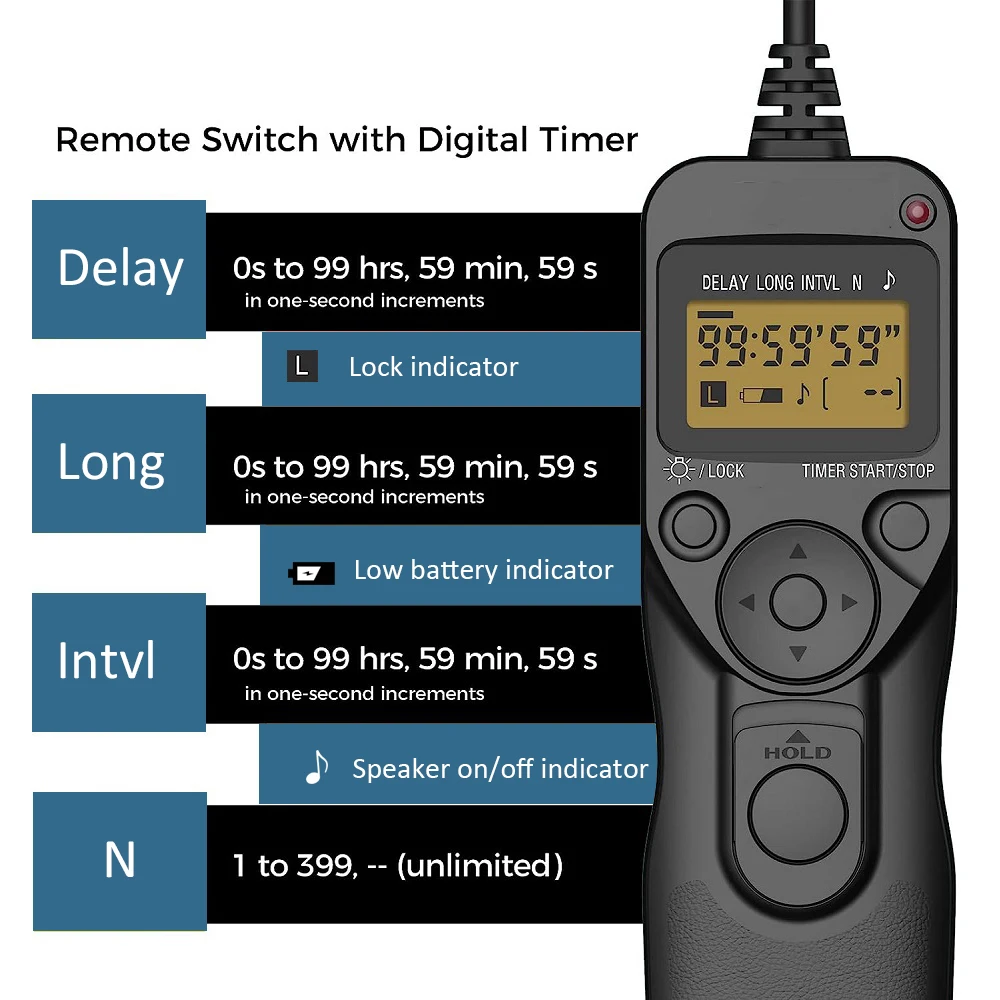 Mcoplus MC-30 Camera Remote Shutter Timer Remote Release Intervalometer for Nikon D300 D200 D700 D800 D850 D800E D810 D810A F6