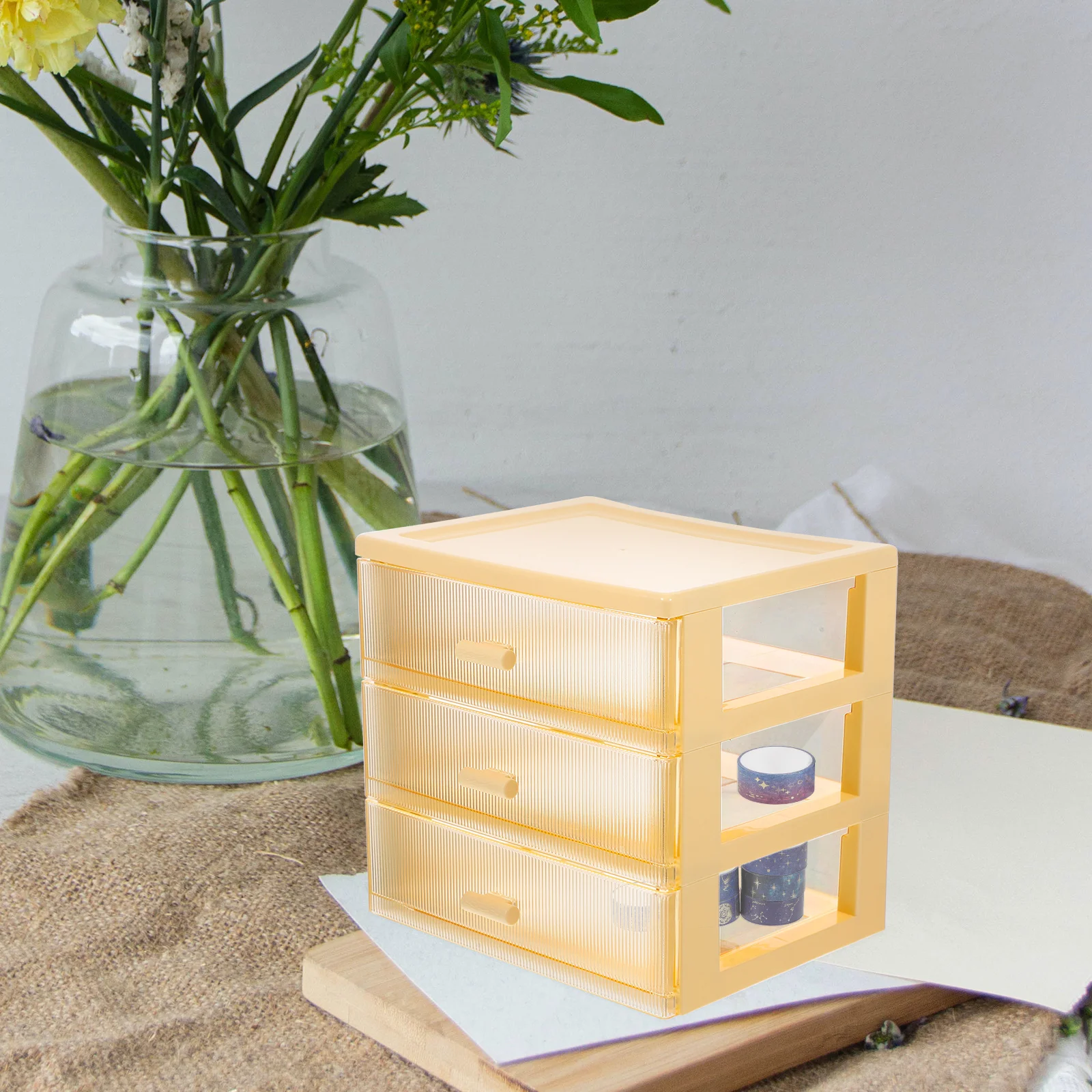 

Yellow 2 Layers Desk ganizer Small Drawer Storage Box Plastic Drawers School Office Makeup Stationery Desktop ganizers Storage