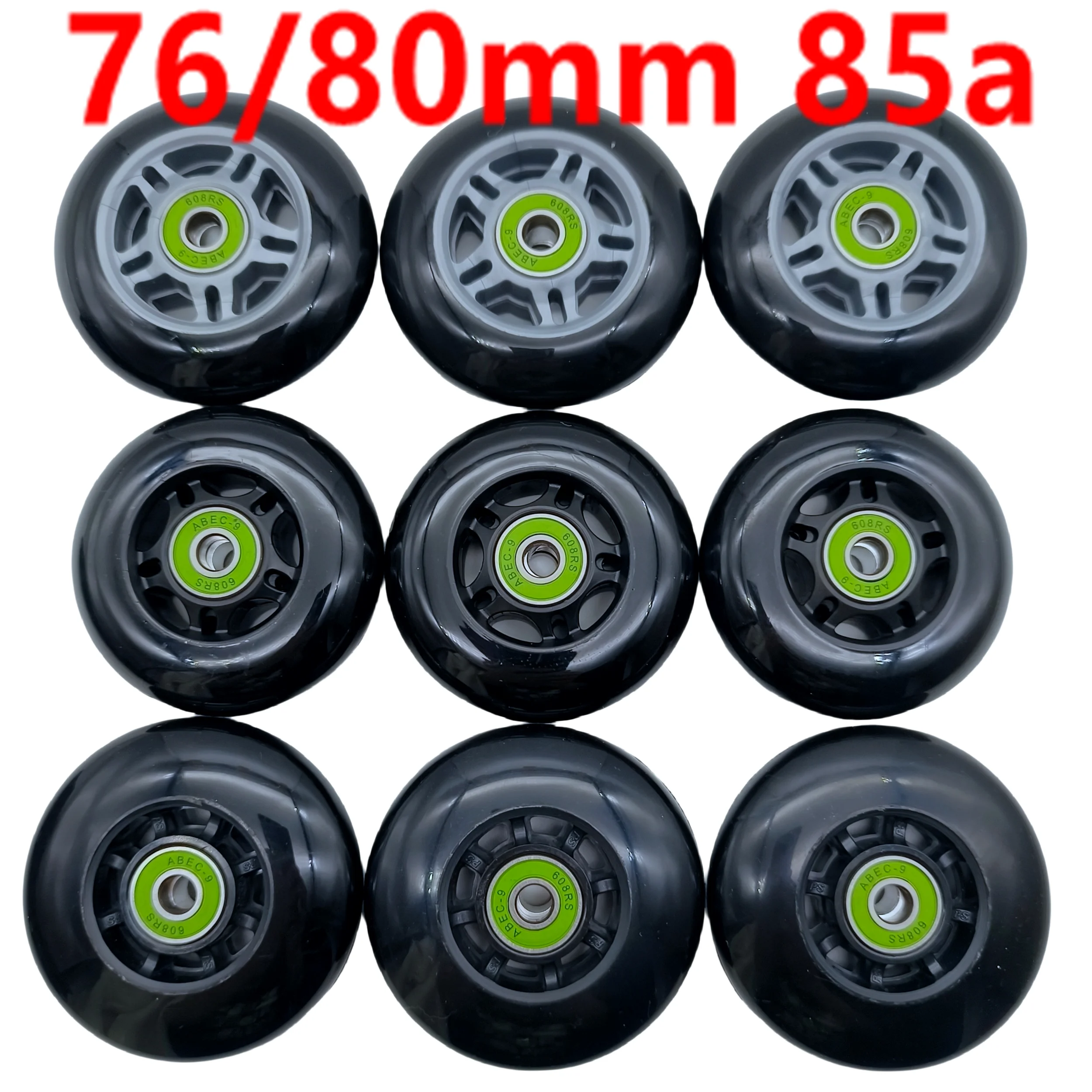 อินไลน์ Roller Skate Non-กระพริบล้อล้อสเก็ต 76 มม.80 มม.85A สีดําล้อ 8 ล้อ/Lot