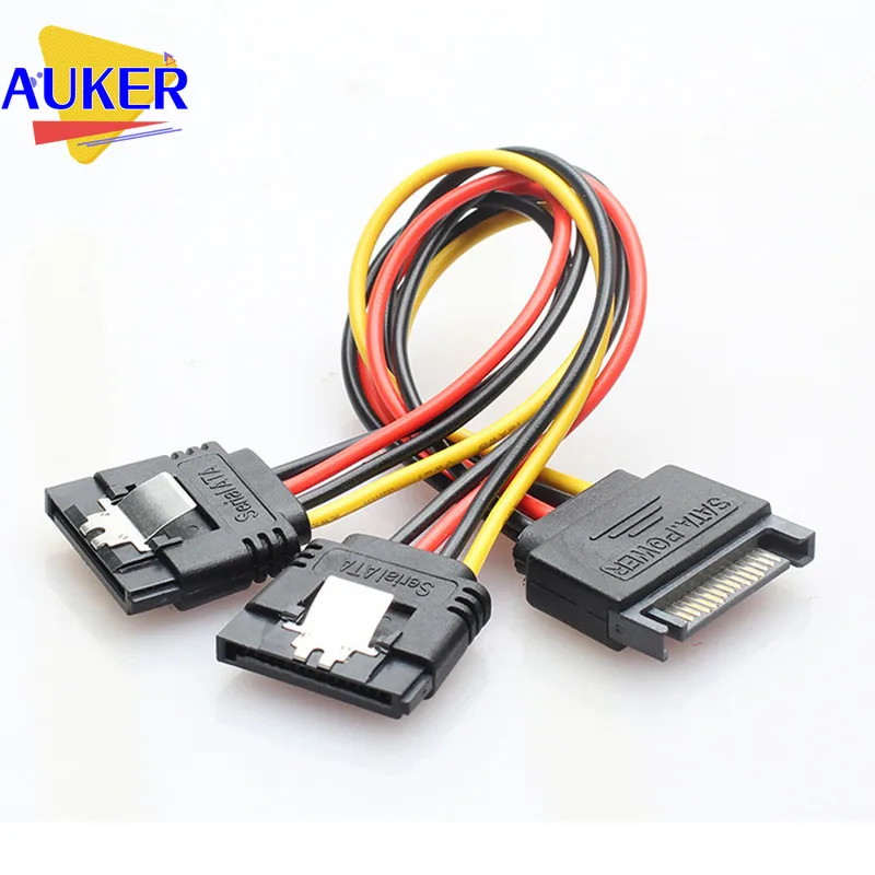 50 Stück Sata Power Y Splitter Kabel 15 Pin Sata Power Splitter Kabel Adapter Sata 15 Pin Stecker auf Dual Buchse Power Y-Kabel 20cm