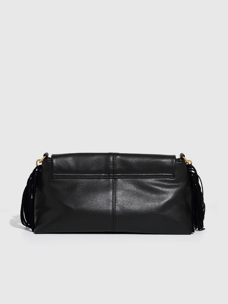 2025 Classici Borsa da donna nera Borsa a tracolla con nappe alla moda Borsa con copertura ribaltabile Borse da pendolare versatili Borse con busta in pelle PU