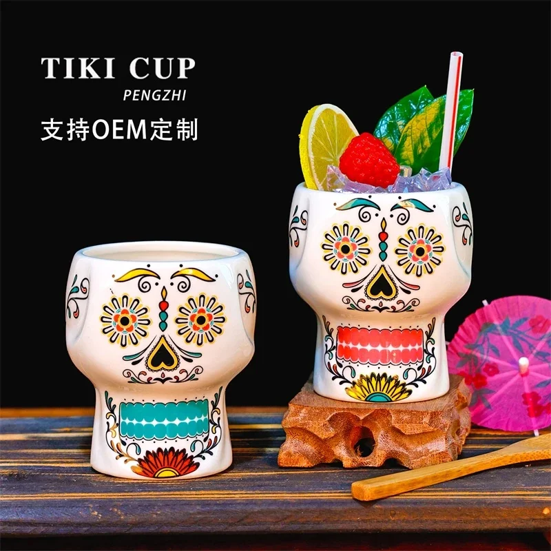 Vintage Hawaiian Tiki Zombie Skull Ceramic Cocktail Mug For Tropical Party Home Bar Centerpiece For Adults Halloween Gift - view 3