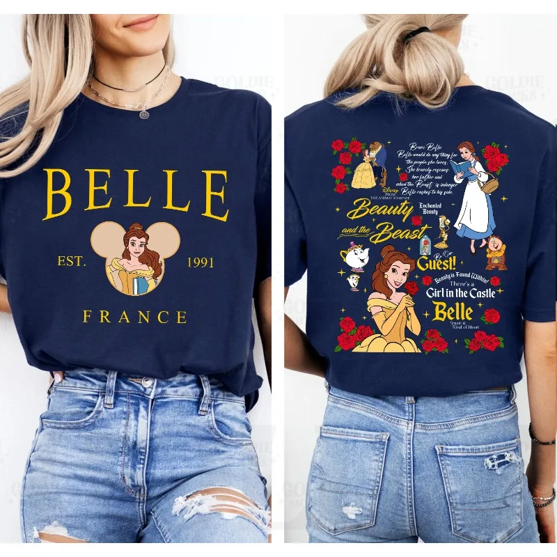 

Летняя футболка с рисунком «Красавица и Чудовище» 2026 года, мужская и женская, из хлопка, качественная, повседневная, свободного кроя, с коротким рукавом, классическая, унисекс