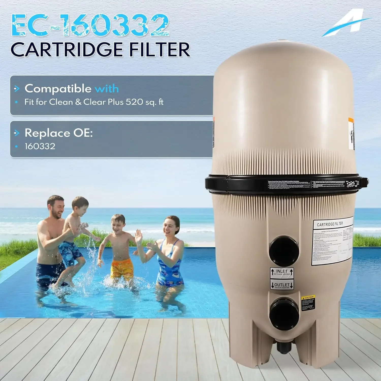 520 Sq Ft Multi Functional Pool Cartridge Filter ABS PE Rubber Material For Above Ground Swimming Pools And Hot Tubs