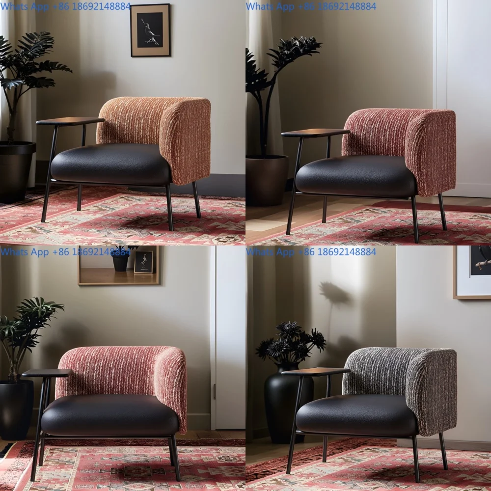 

Italian Style Minimalist Single Sofa Chair for Living Room Cafe with Side Table Retro Lounge Chair for Balcony Use