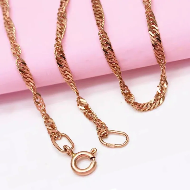 585 Purple Gold Classic Water Wave Necklace for Women Plated 14K Rose Gold Clavicle Chain Classic Design Party Jewelry