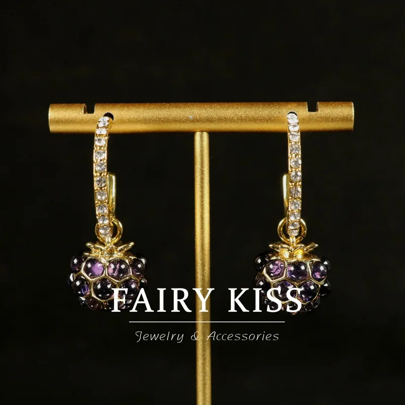 

Винтажные серьги, стеклянные фиолетовые подвески с фундуком, уникальные серьги-гвоздики с бриллиантами в форме буквы C сережки