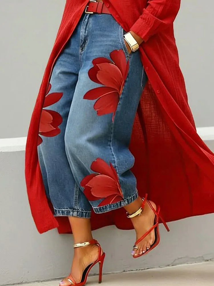 Office Lady Chic Loose All Season Pants Elegant Women Straight Printing Patchwork Pants Outdoor Casual Long Pants 2026 Trousers view 4