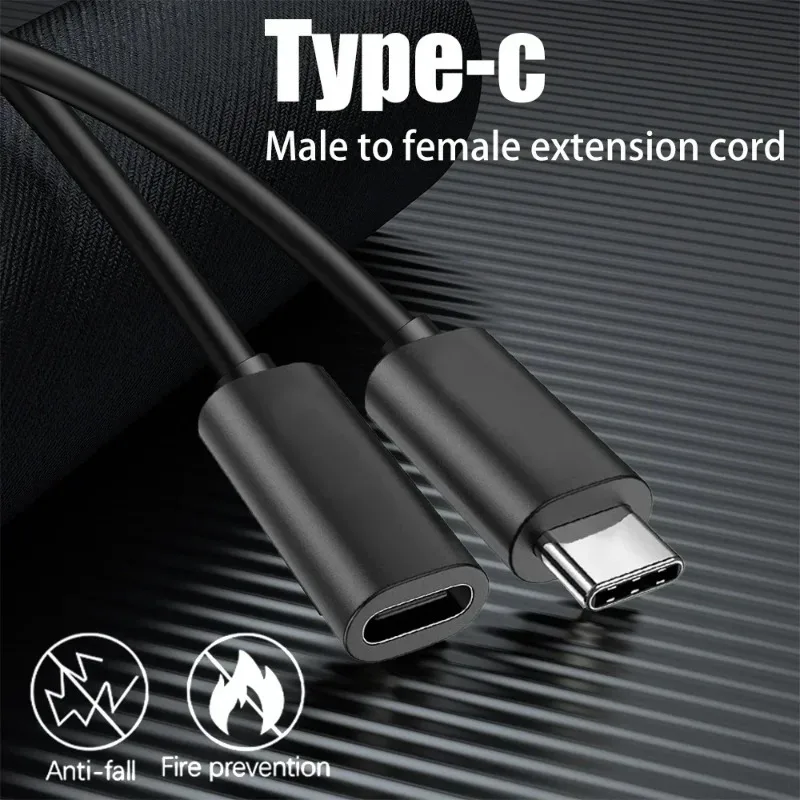 USB C Extension Cable Fast Charging Data Cables Type-C Male To Female Extender Cord Charger Wire Connector For Laptop Tablets