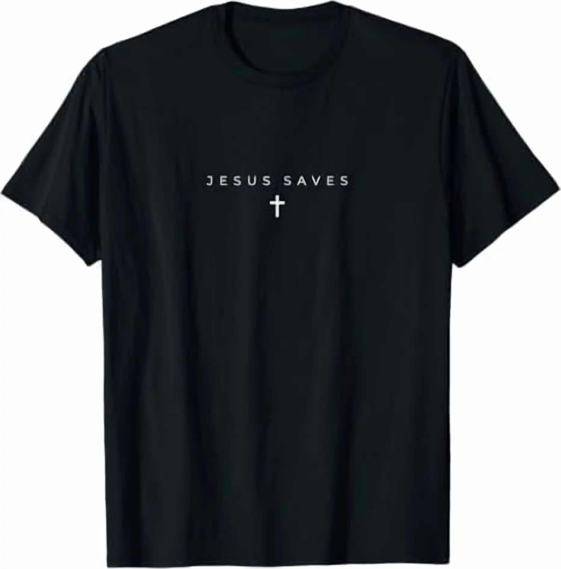Greenink Jesus Saves Cross Subtle Christian Minimal Religious Faith Shirt God Tops for Men, Graphic Novelty Christian T-Shirt Black