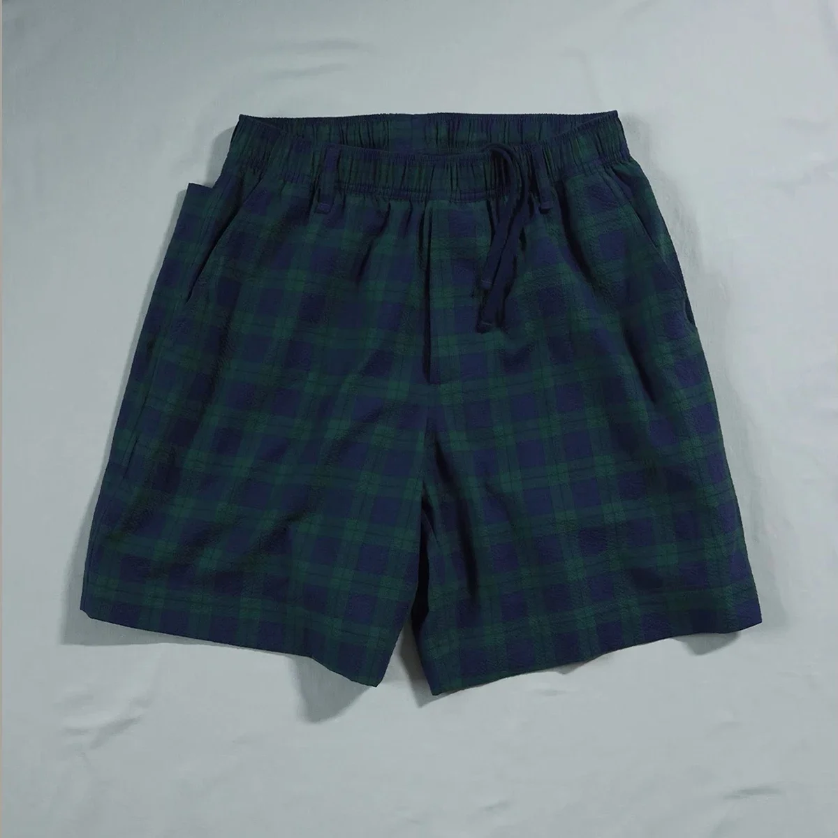 Second Order Seersucker Plaid Short Elastic Waist Retro Style Men's Easy Checked Shorts