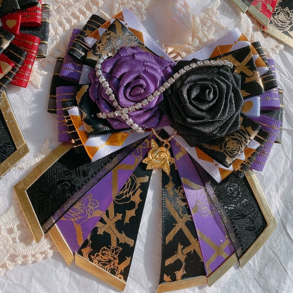 Frauen Lolita Strass Rose Blume Fliege Brosche neue Luxus Mode Cosplay Tanz Show Kleid Hemd Accessoires Kragen Blumen – Detail 3