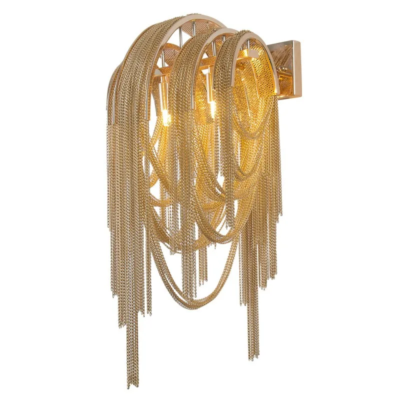 Postmodern fashion simple fringed aluminum chain wall lamp, bedroom dining room living room bedside aisle high-end wall lamp