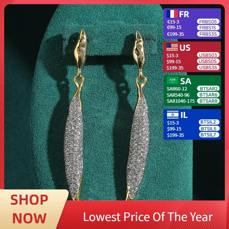 

Luxury Brand Designer Drop Dangle Long Earrings Woman Willow Leaf Gold Color Rhinestones Vintage Jewelry 2025 Trend New Item