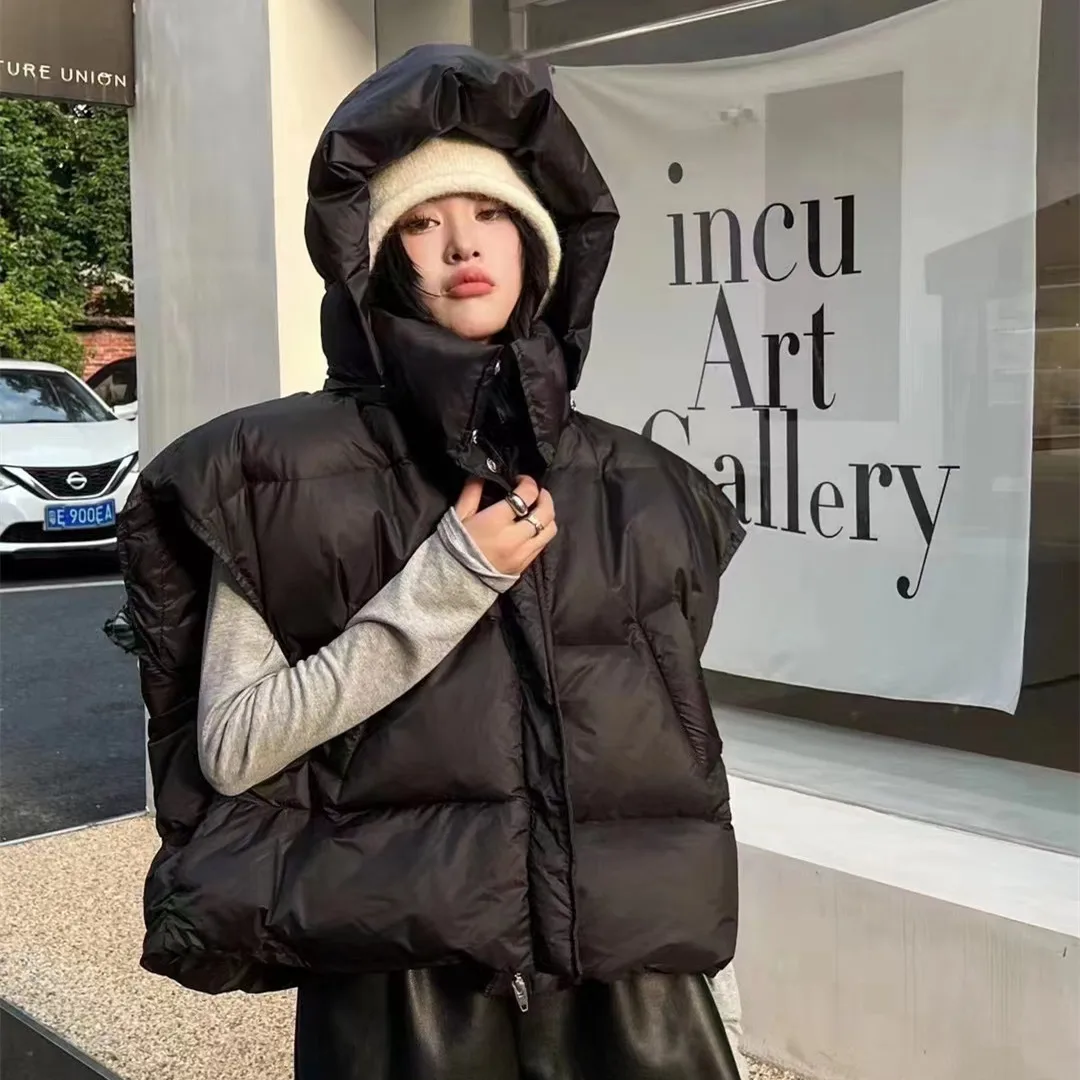 Gilet Imbottito Versatile con Cappuccio Rimovibile per Donna, Corto e Caldo