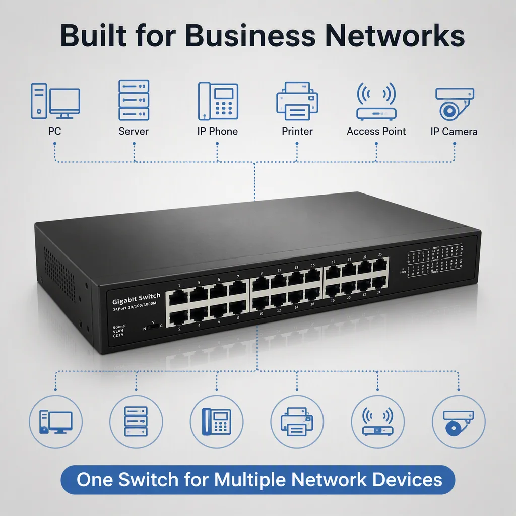 24 Port Gigabit Network Switch 10/100/1000Mbps Full Duplex Ethernet Switch VLAN Support for CCTV