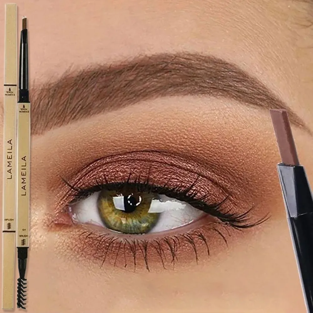 Extrem feiner doppelköpfiger Augenbrauenstift, langlebiges, wasserfestes Make-up, matt, hellbraun, dreieckiger Augenbrauenstift für Anfänger