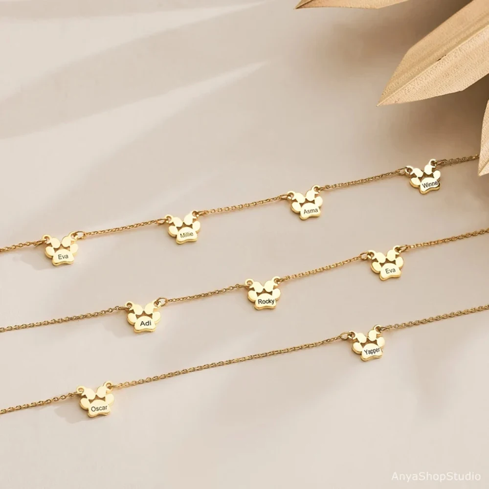 Custom Pet Paw Print Name Necklace Personalized Dog/Cat Paw Charm Choker Dainty Women Jewelry Gift for Pet Owner Animal Lover