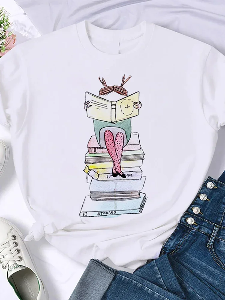 Moda feminina impressão camiseta café & livros camiseta harajuku topos camiseta femme vintage verão menina manga curta topo